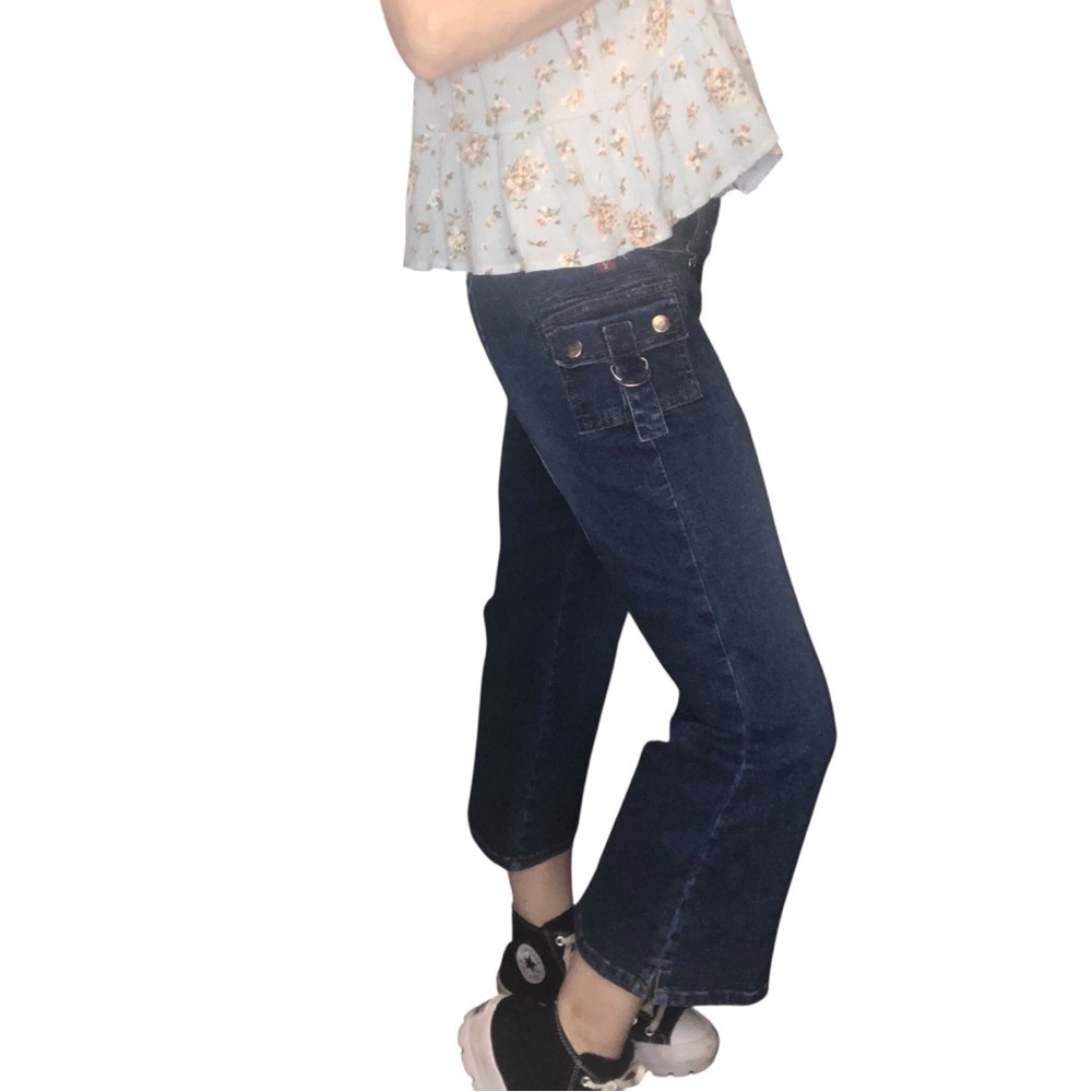 YMI Y2K Cropped Flare Jeans Low Rise Sz 8 Wo's 9 Jrs. Dark Wash Stretch Cargo
